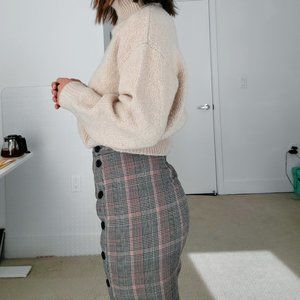 H&M Grey/Maroon Plaid Super Soft Side Button Details Skirt (M)